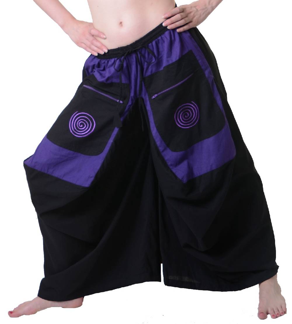 Kunst Und Magie Hippie Hosenrock mit Spiralmuster-Stickerei - Butterfly Schlaghose Goa Psy Bis zu 65% Rabatt