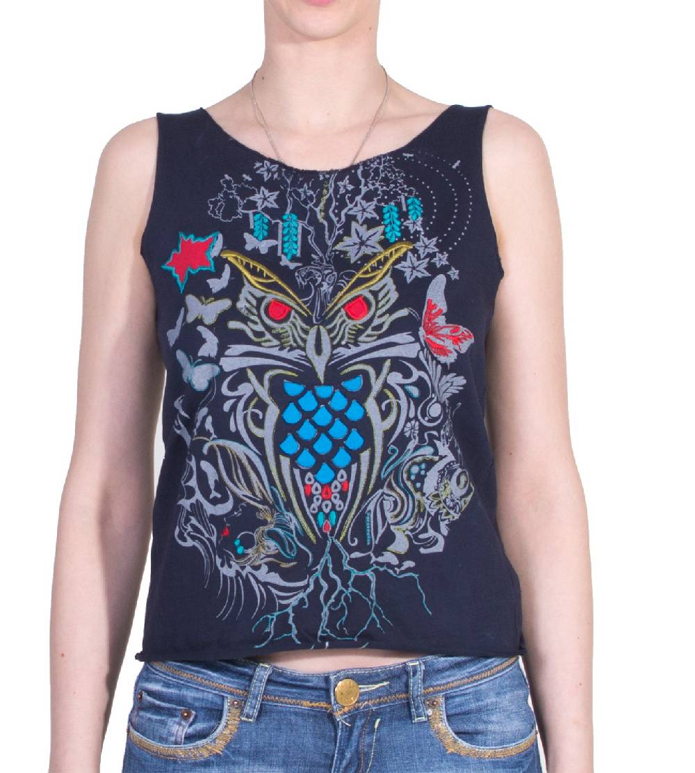 Kunst Und Magie Extravagantes, luftiges Girlie Tank-Top mit Eulenmotiv Sommer Hippie Goa Nur für heute