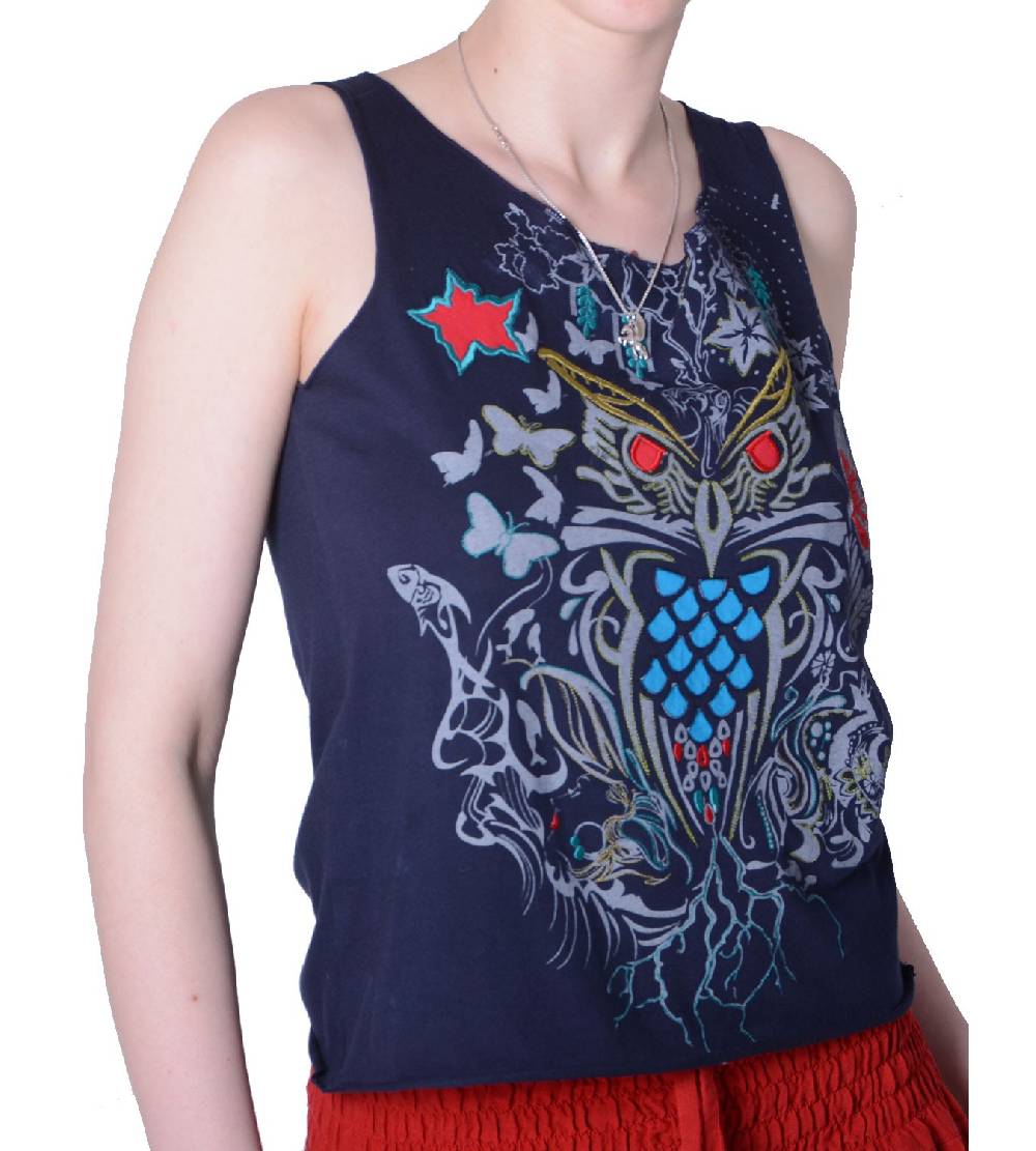 Kunst Und Magie Extravagantes, luftiges Girlie Tank-Top mit Eulenmotiv Sommer Hippie Goa Nur für heute