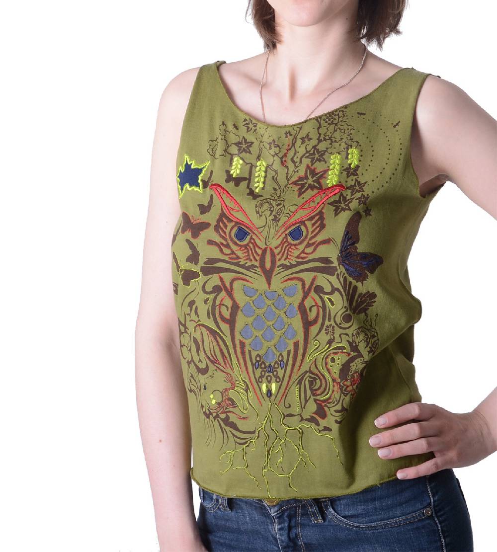 Kunst Und Magie Extravagantes, luftiges Girlie Tank-Top mit Eulenmotiv Sommer Hippie Goa Nur für heute