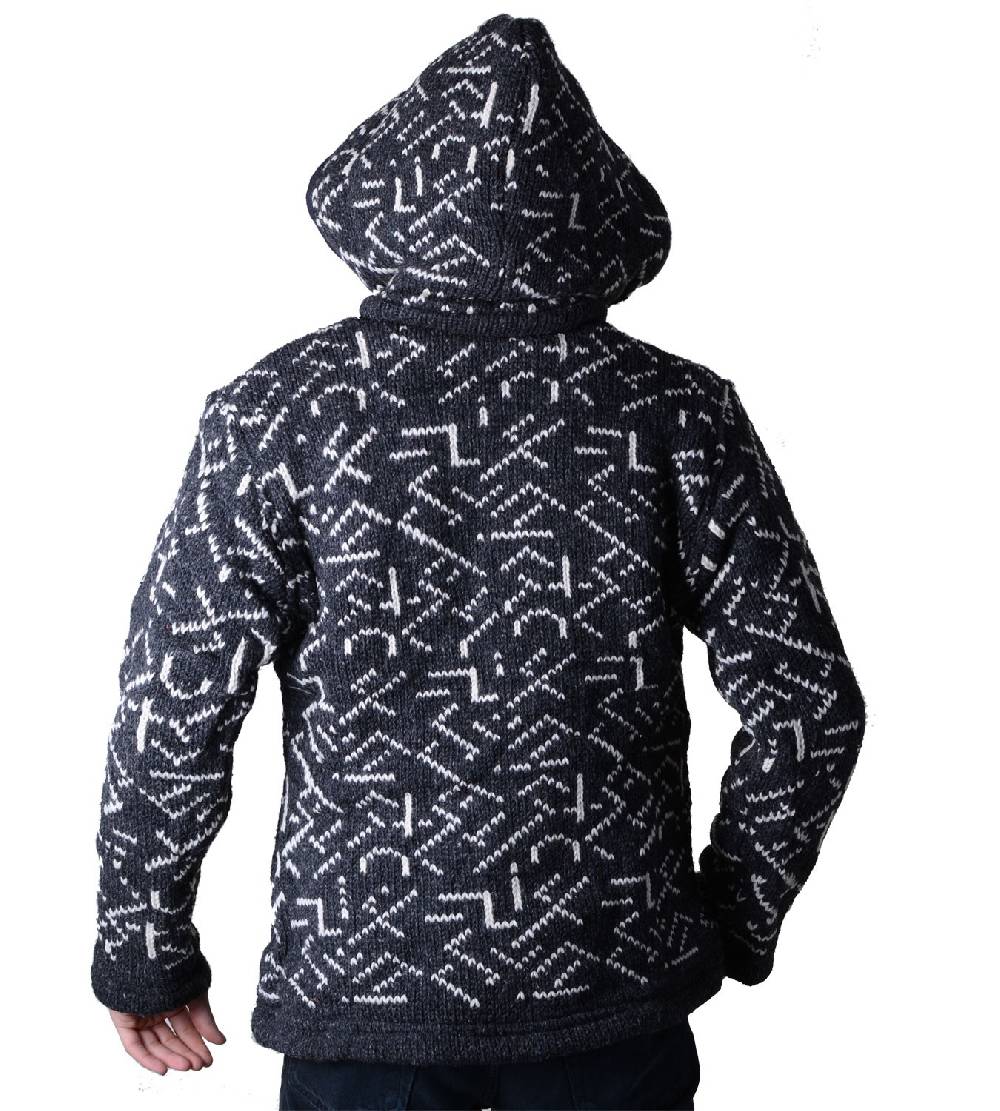 Kunst Und Magie Herren Strickjacke Wolljacke mit Fleecefutter und abnehmbarer Kapuze und Muster Riesige Rabatte