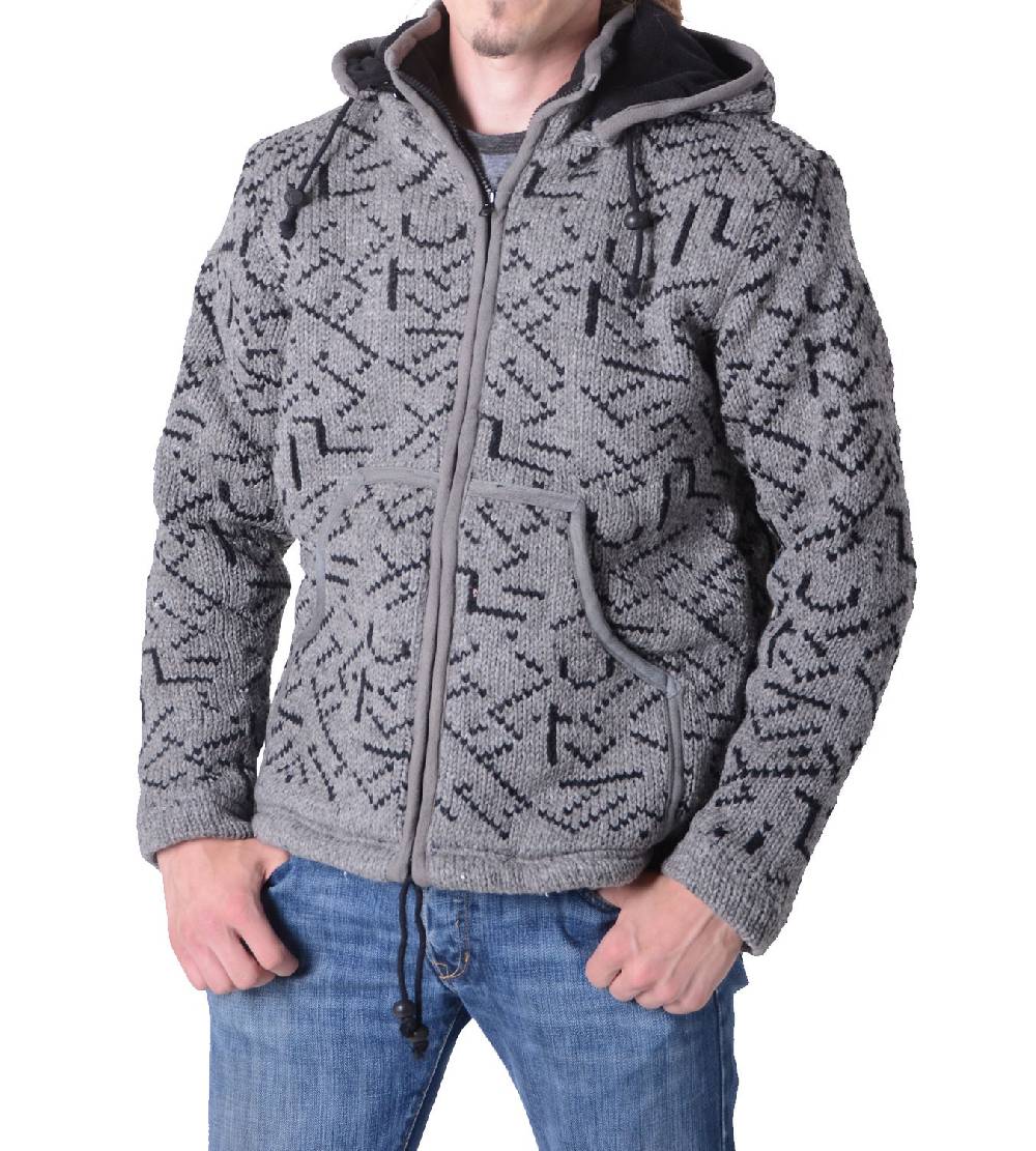 Kunst Und Magie Herren Strickjacke Wolljacke mit Fleecefutter und abnehmbarer Kapuze und Muster Riesige Rabatte