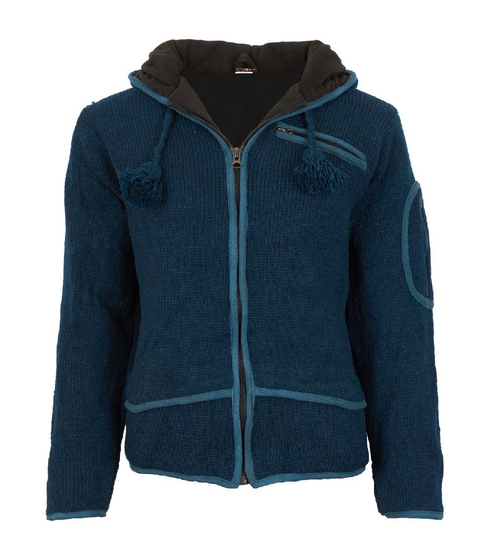 Kunst Und Magie Herren Strickjacke Wolljacke mit Fleecefutter und langer Zipfelkapuze Fabrikladen
