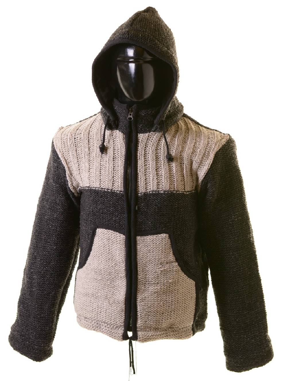 Kunst Und Magie Herren Strickjacke Wolljacke mit Fleecefutter und abnehmbarer Kapuze Grau und Braun Black Friday Preise