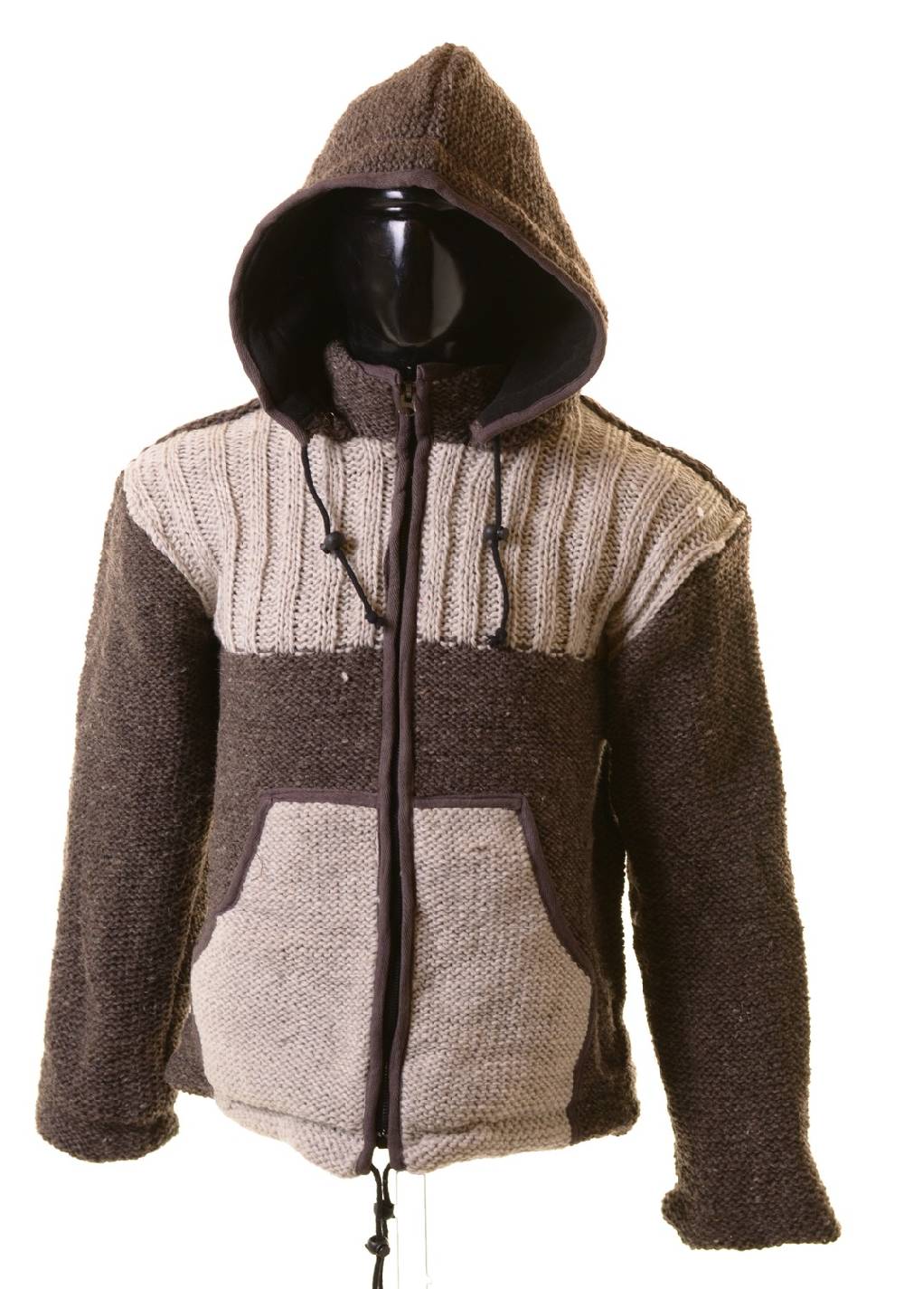 Kunst Und Magie Herren Strickjacke Wolljacke mit Fleecefutter und abnehmbarer Kapuze Grau und Braun Black Friday Preise