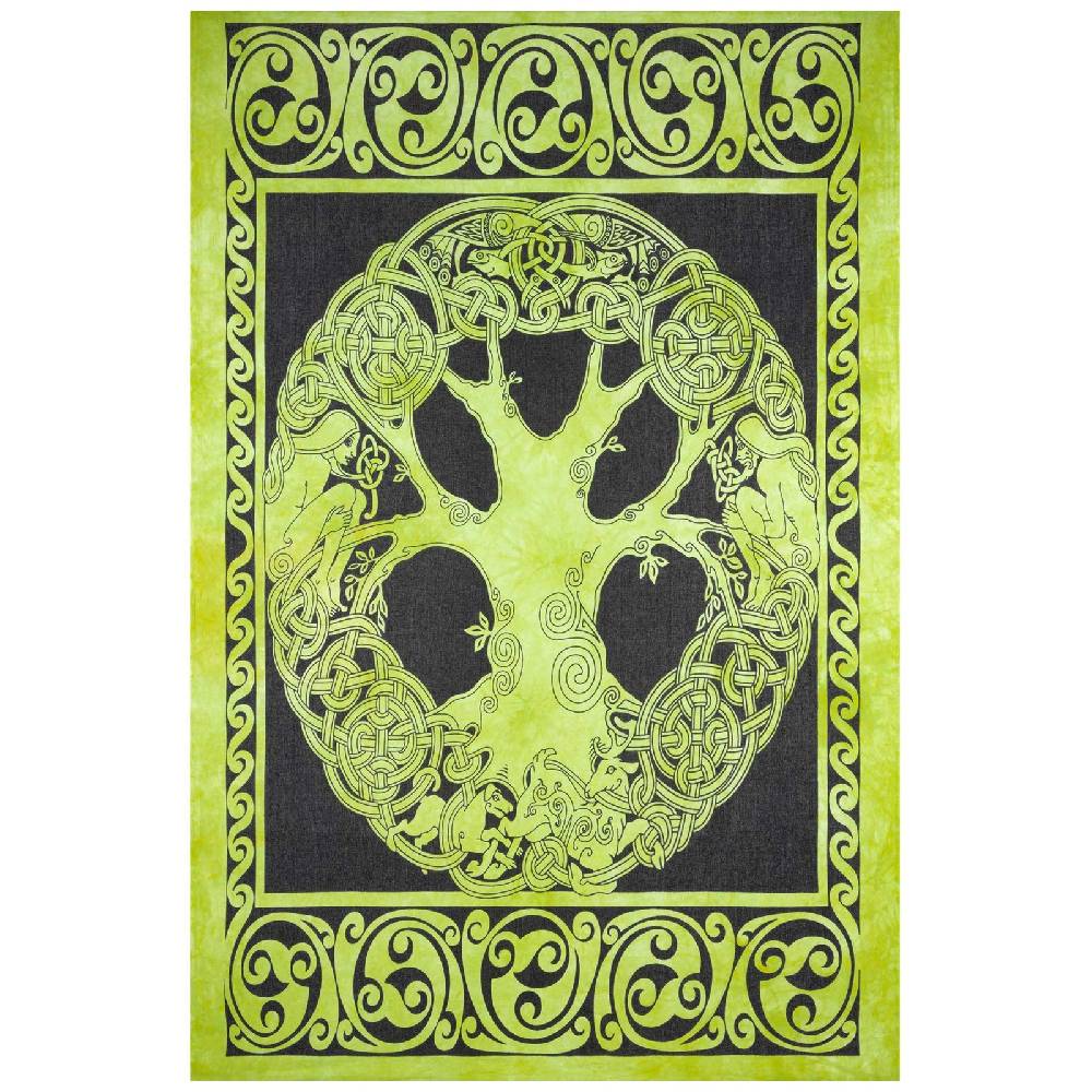 Kunst Und Magie Dekotuch Tagesdecke Wandbehang Celtic Lebensbaum Ygdrasül Tuch Keltisch Grün ca.210x145cm im Angebot