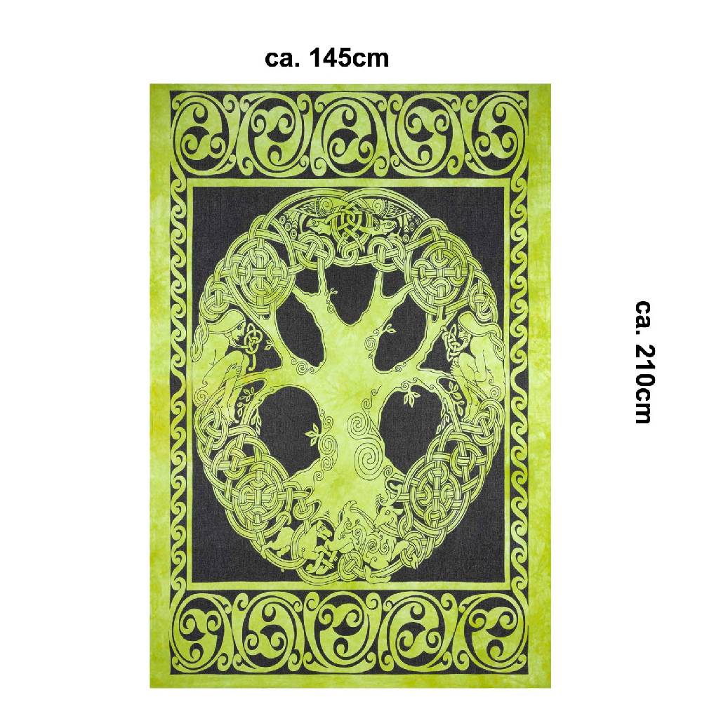 Kunst Und Magie Dekotuch Tagesdecke Wandbehang Celtic Lebensbaum Ygdrasül Tuch Keltisch Grün ca.210x145cm im Angebot