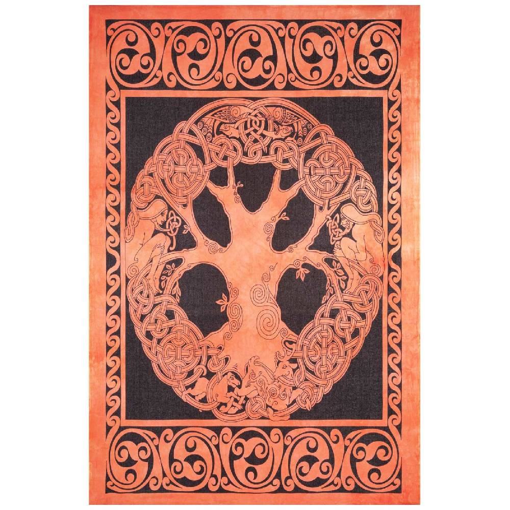Kunst Und Magie Dekotuch Tagesdecke Wandbehang Celtic Lebensbaum Ygdrasül Tuch Keltisch Orange ca.210x145cm Schlussverkauf