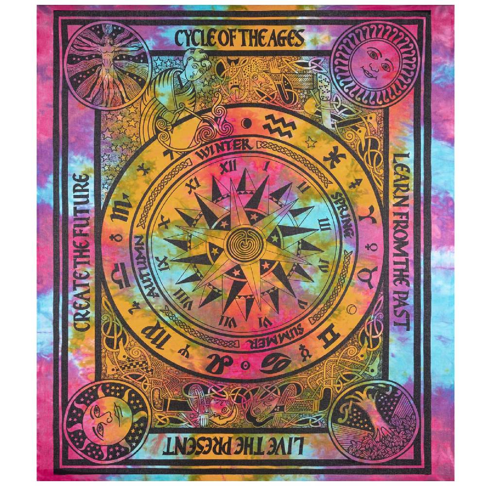 Kunst Und Magie Astrologie Tagesdecke Wandbehang Bunt Deko TuchCycle of the Ages ca.200x230cm Fabrikverkauf