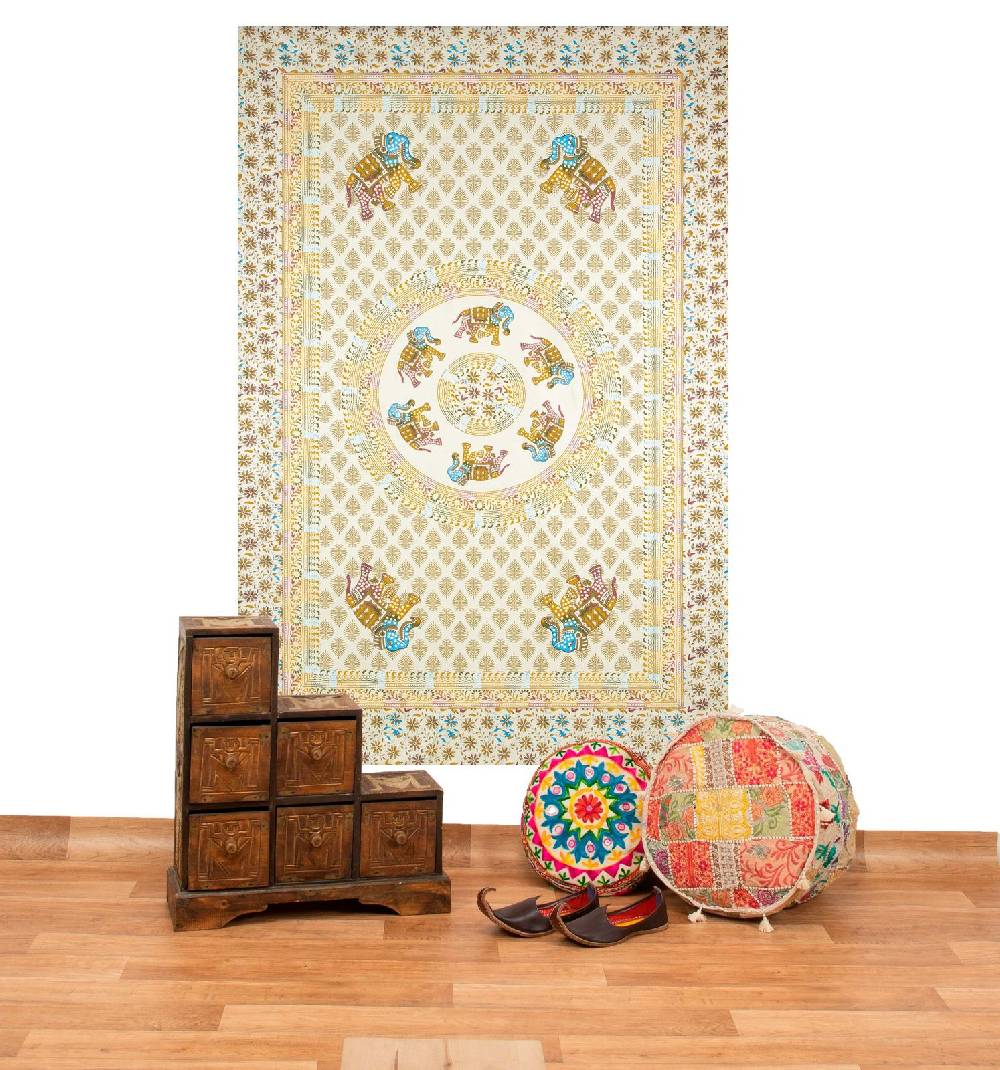 Kunst Und Magie Kunst und Magie Tagesdecke Wandbehang Deko Tuch Elefant Mandala ca 135 x 200cm Blitzverkäufe