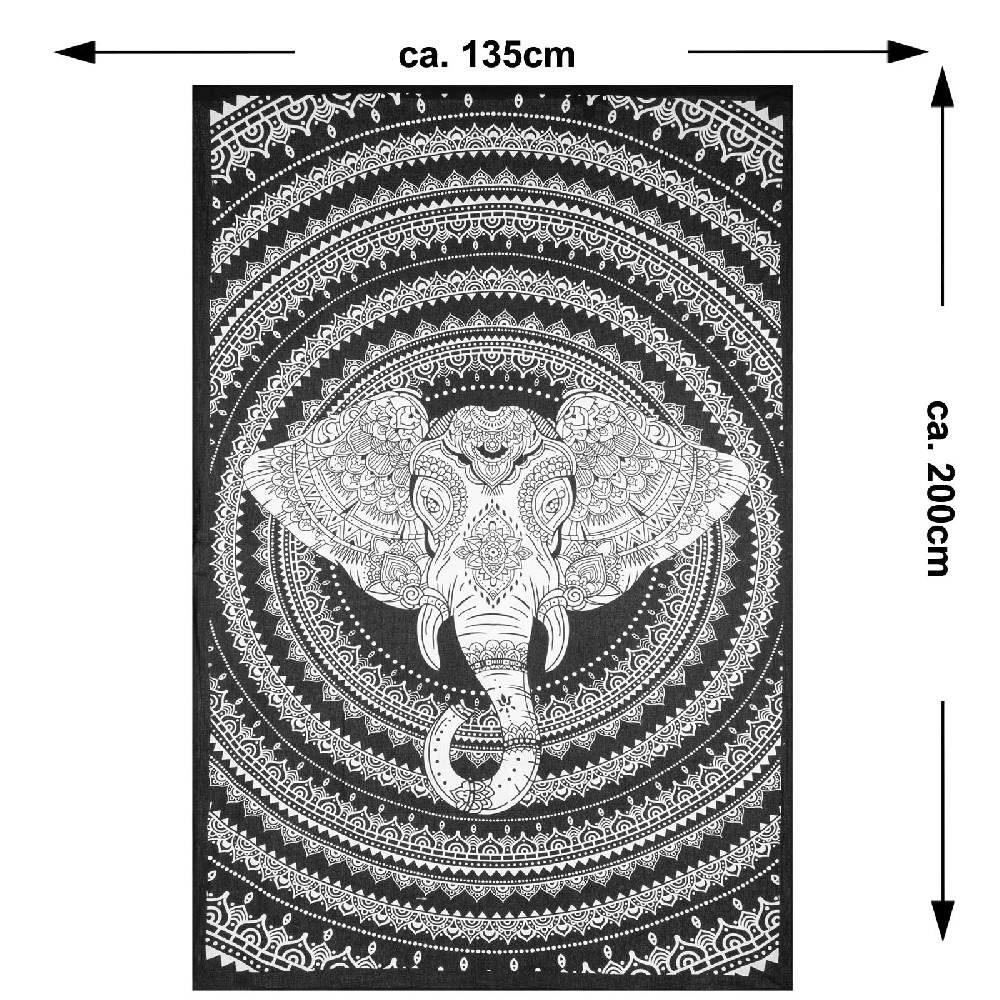 Kunst Und Magie Kunst und Magie Tagesdecke Wandbehang Deko Tuch Elefant Mandala ca 135 x 200cm Fabrik Onlineshop