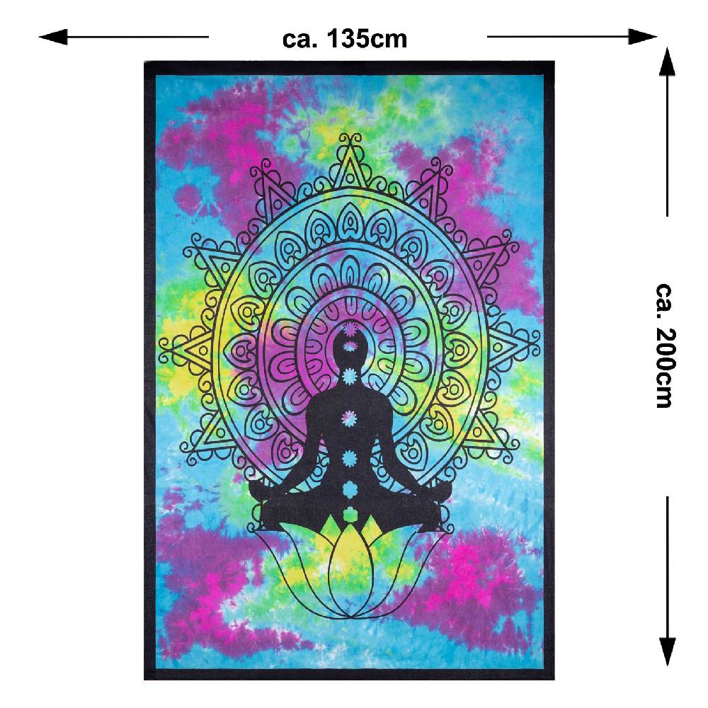 Kunst Und Magie Kunst und Magie Tagesdecke Wandbehang Bunt Deko Tuch Buddha Chackra Meditation ca.200x135cm Fabrikpreis
