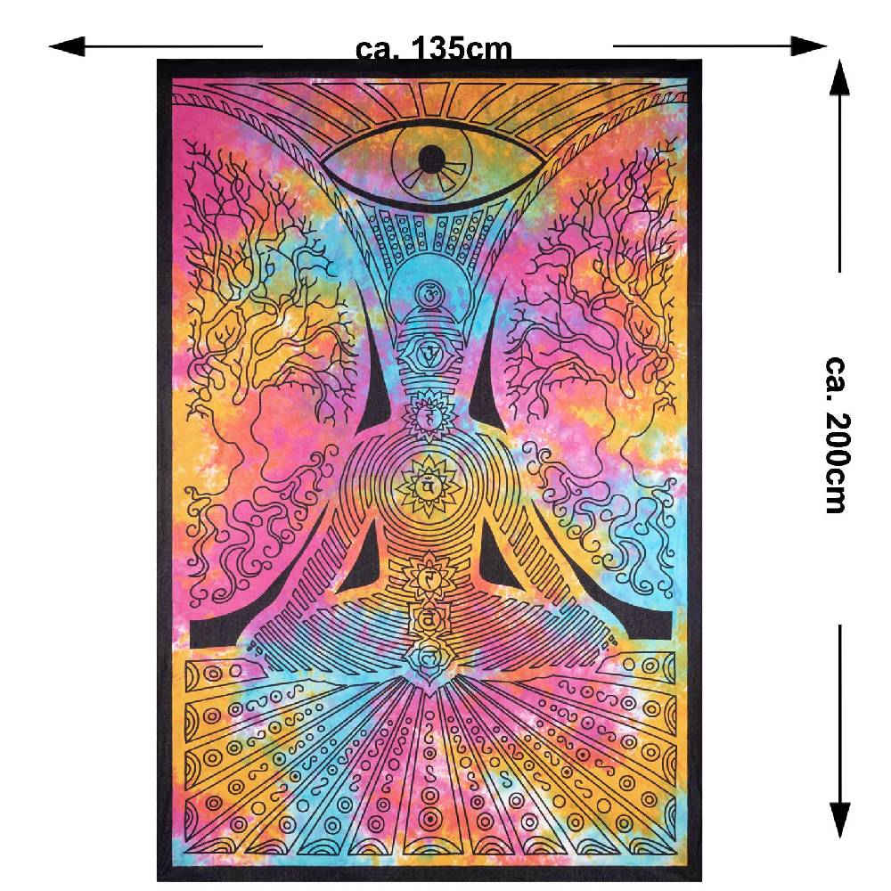 Kunst Und Magie Kunst und Magie Tagesdecke Wandbehang Bunt Deko Tuch Buddha Chackra Meditation ca.200x135cm Rabatt