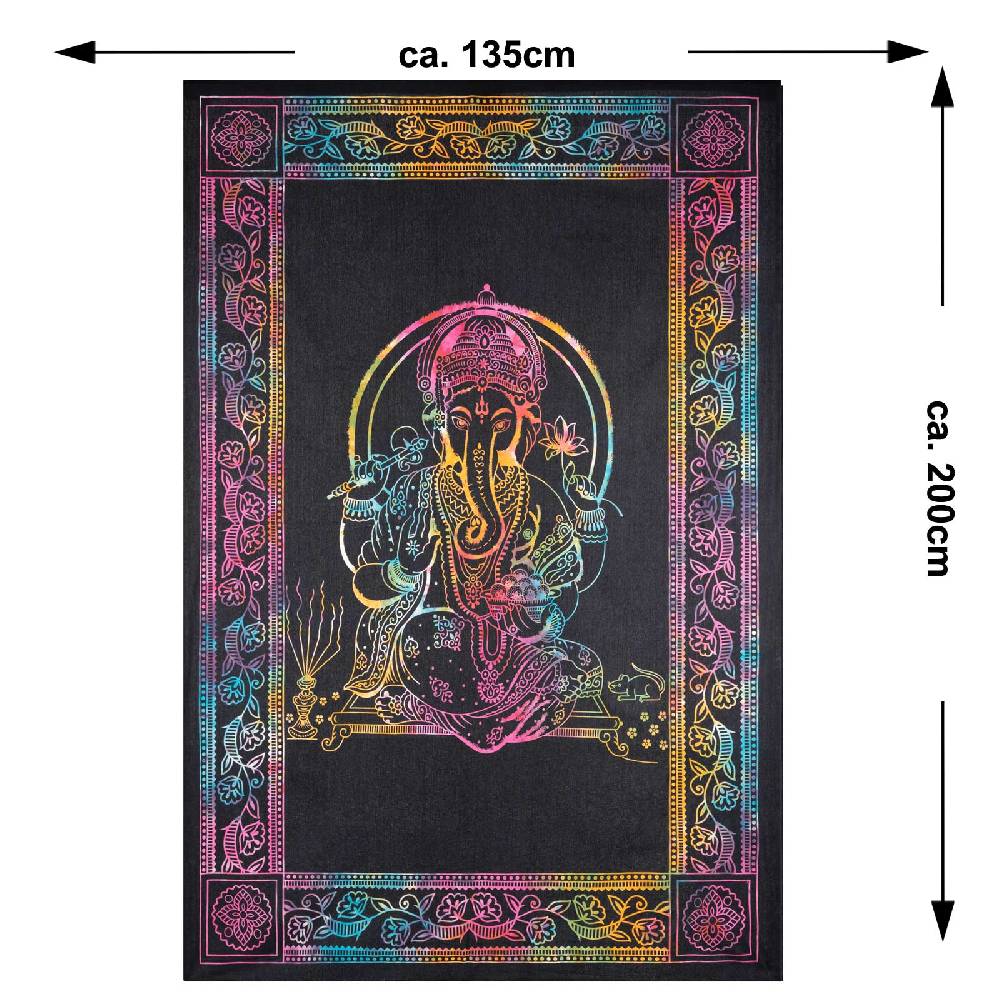 Kunst Und Magie UV Tuch Ganesha Tagesdecke Wandbehang Deko Meditation UV Schwarzlicht ca. 200 x 135 cm Günstig kaufen