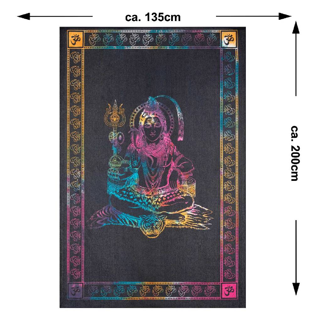 Kunst Und Magie UV Tuch Shiva Tagesdecke Wandbehang Deko Meditation UV Schwarzlicht ca. 200 x 135 cm Versandkostenfrei