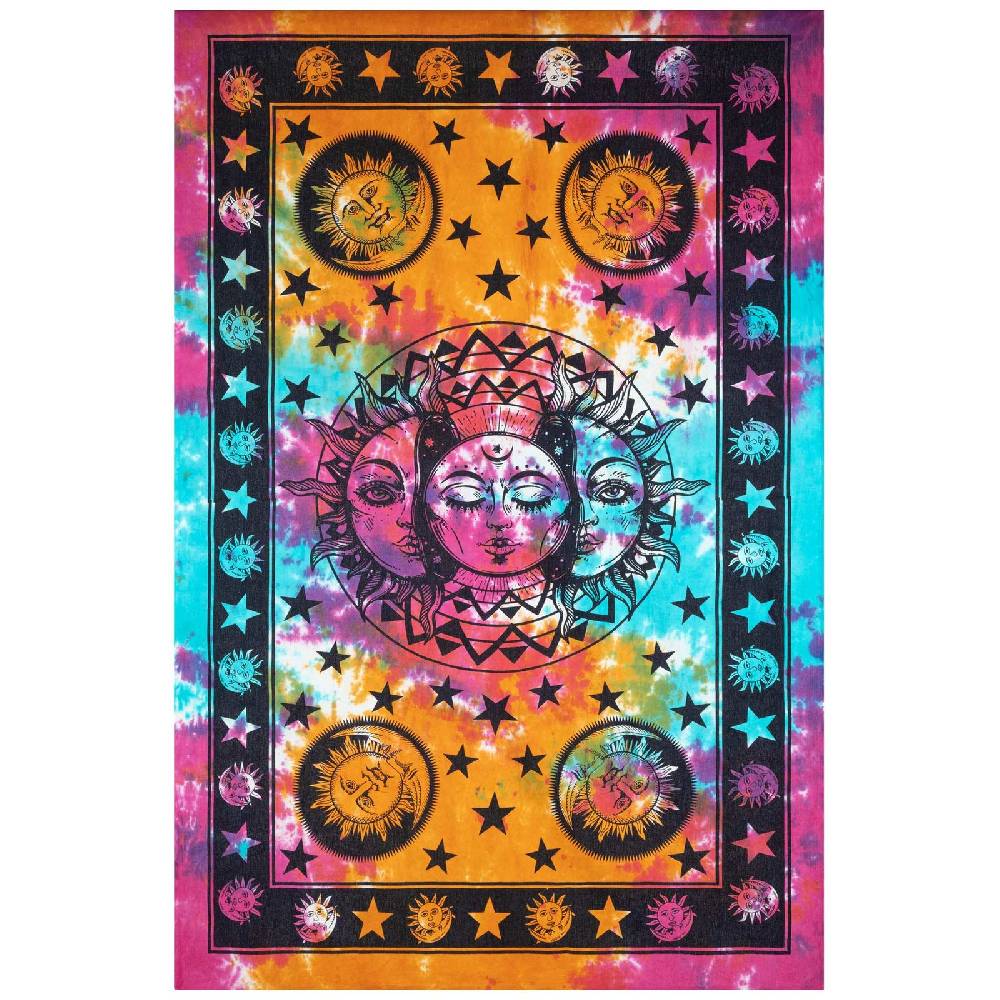 Kunst Und Magie Tagesdecke Wandbehang Bunt Deko Tuch Sonne Mond und Sterne Goa Hippie ca.200 x 140cm Großer Ausverkauf