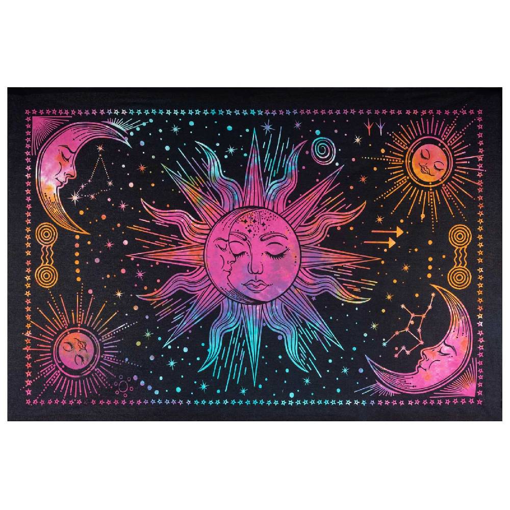 Kunst Und Magie Tagesdecke Wandbehang Bunt Deko Tuch Sonne Mond und Sterne Goa Hippie ca.200 x 140cm Begrenztes Angebot