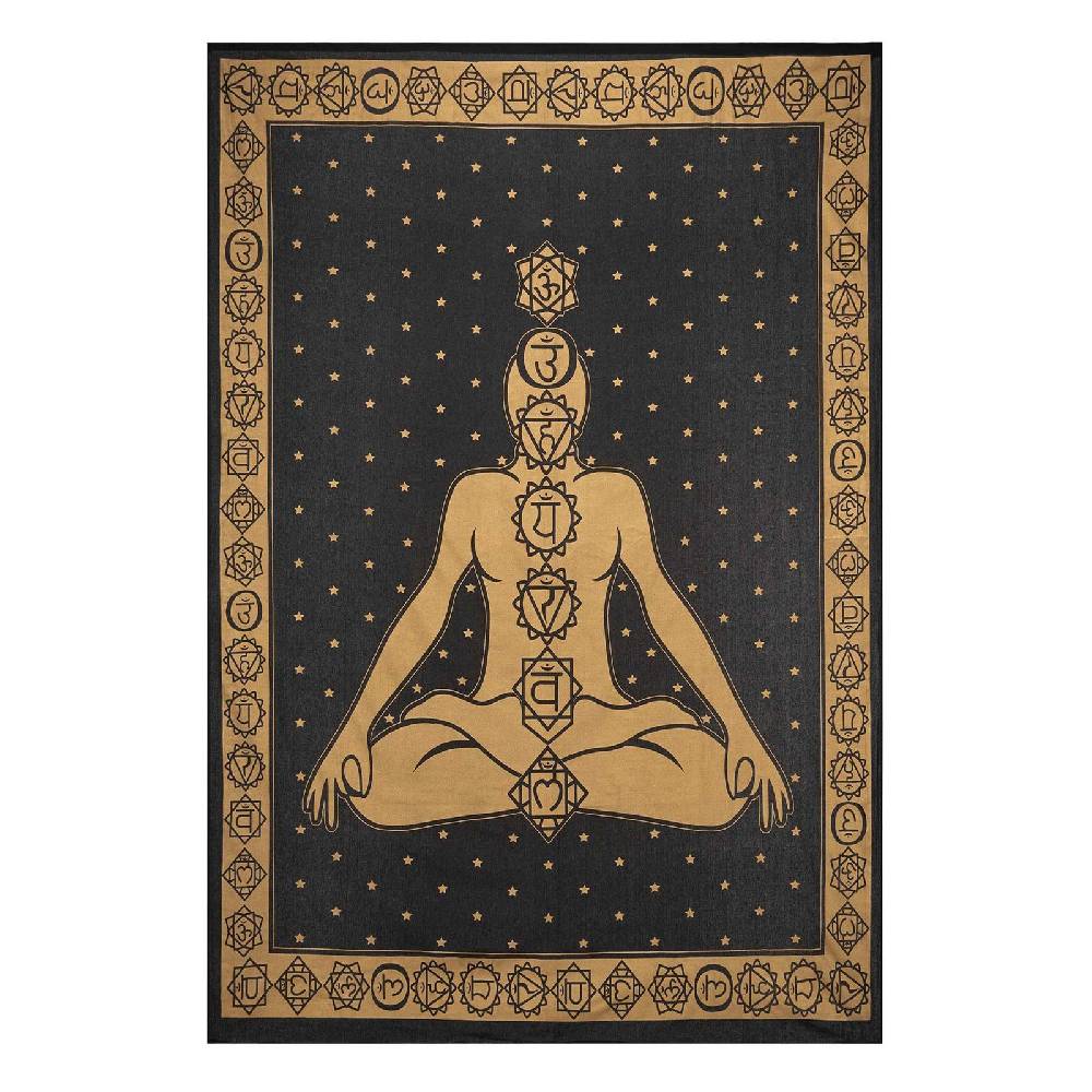 Kunst Und Magie Tagesdecke Wandbehang Bunt Deko Tuch Golden Buddha 7 Chackra Meditation ca.200x135cm Online Shopping