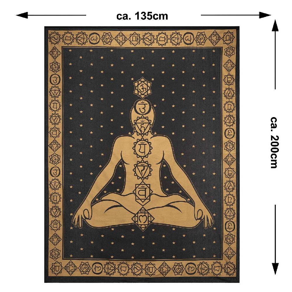 Kunst Und Magie Tagesdecke Wandbehang Bunt Deko Tuch Golden Buddha 7 Chackra Meditation ca.200x135cm Online Shopping
