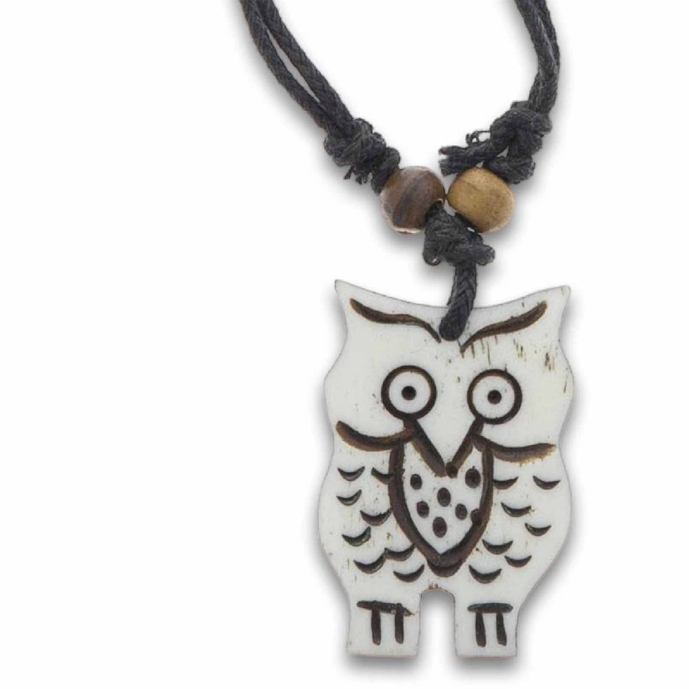 Kunst Und Magie Amulett Anhänger Talisman Eule Handgeschnitzt mit Textilband Schutz und Weisheit