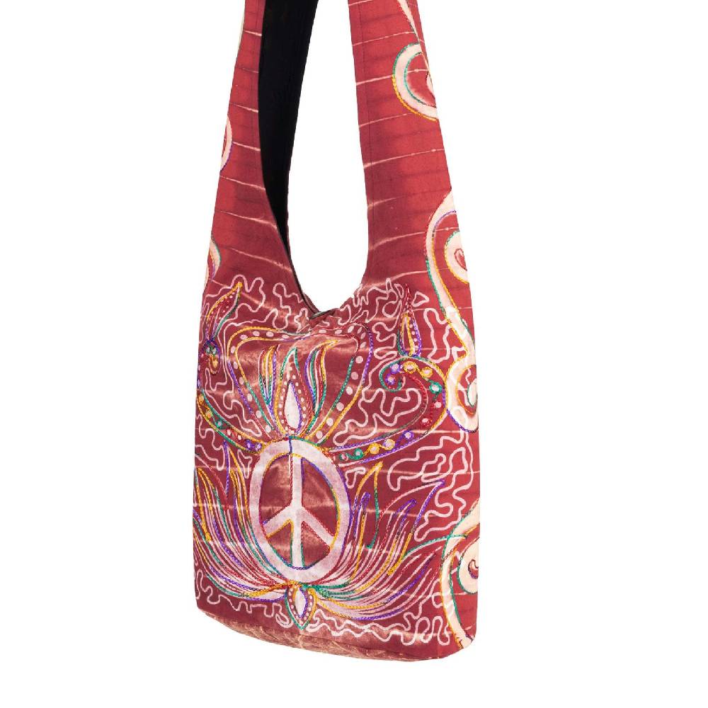 Kunst Und Magie Kunst und Magie Batik Schultertasche Umhängetasche Peace Symbol Rot Neuheiten