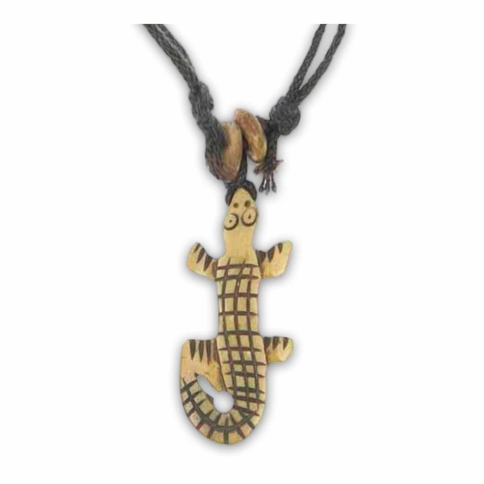 Kunst Und Magie Eidechse Gecko Amulett Anhänger Talisman Handgeschnitzt mit Textilband im Angebot