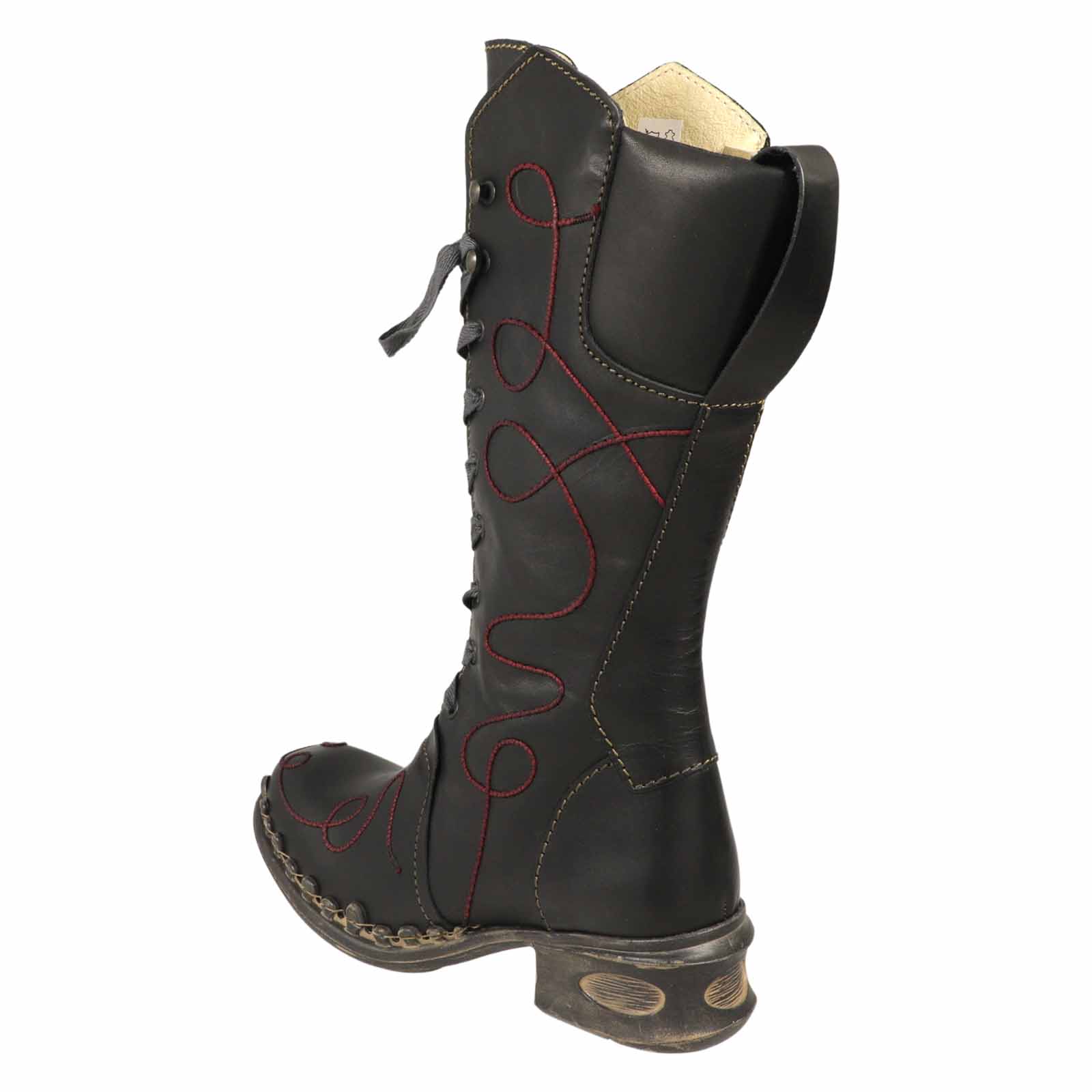 Kunst Und Magie Rovers Schwarzer Damen Stiefel mit Ziernähten 42019 Crust Costa Boho Cyber Monday
