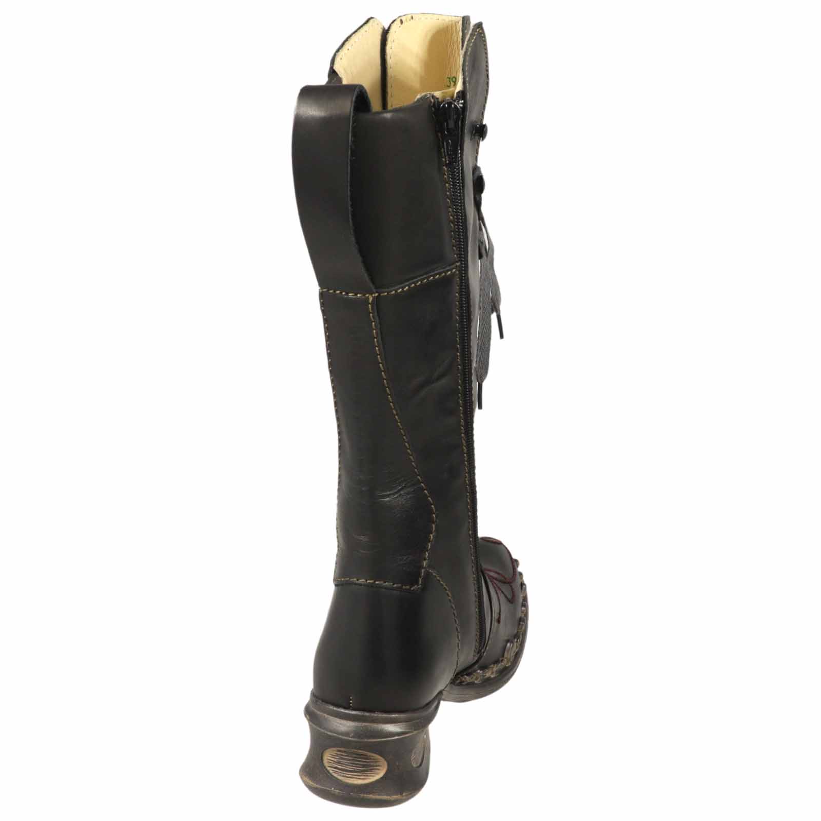 Kunst Und Magie Rovers Schwarzer Damen Stiefel mit Ziernähten 42019 Crust Costa Boho Cyber Monday
