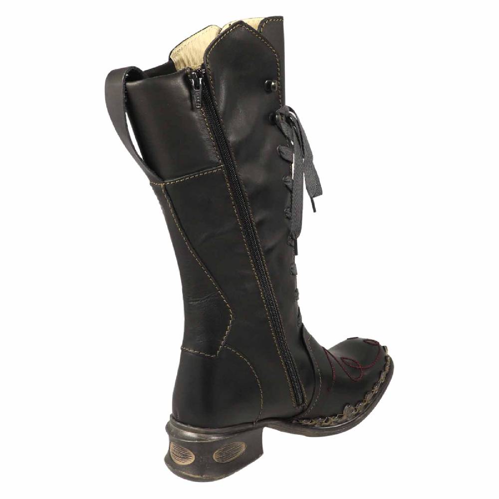 Kunst Und Magie Rovers Schwarzer Damen Stiefel mit Ziernähten 42019 Crust Costa Boho Cyber Monday