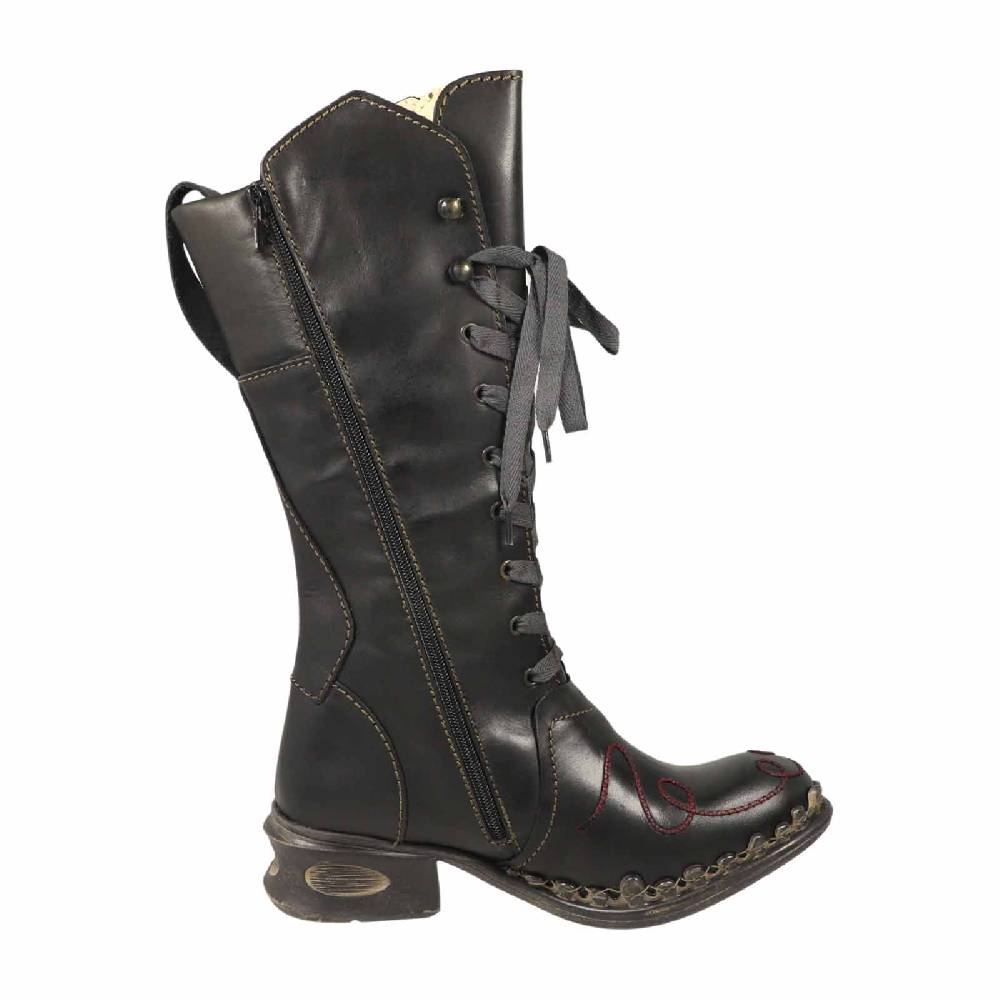 Kunst Und Magie Rovers Schwarzer Damen Stiefel mit Ziernähten 42019 Crust Costa Boho Cyber Monday
