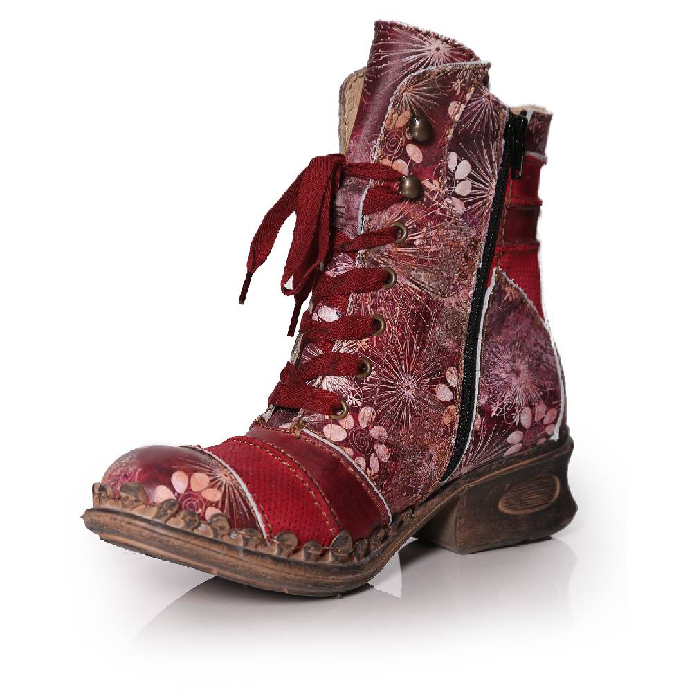 Kunst Und Magie Rovers Damen Schuhe Stiefelette Rot Boho Hippie Boots Blitzangebot