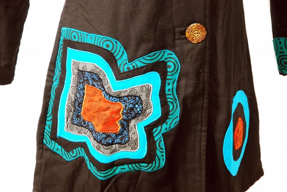 Kunst Und Magie Boho Mantel / Jacke Goa Psy Hippie mit Patchwork-Blume braun Sonderangebote