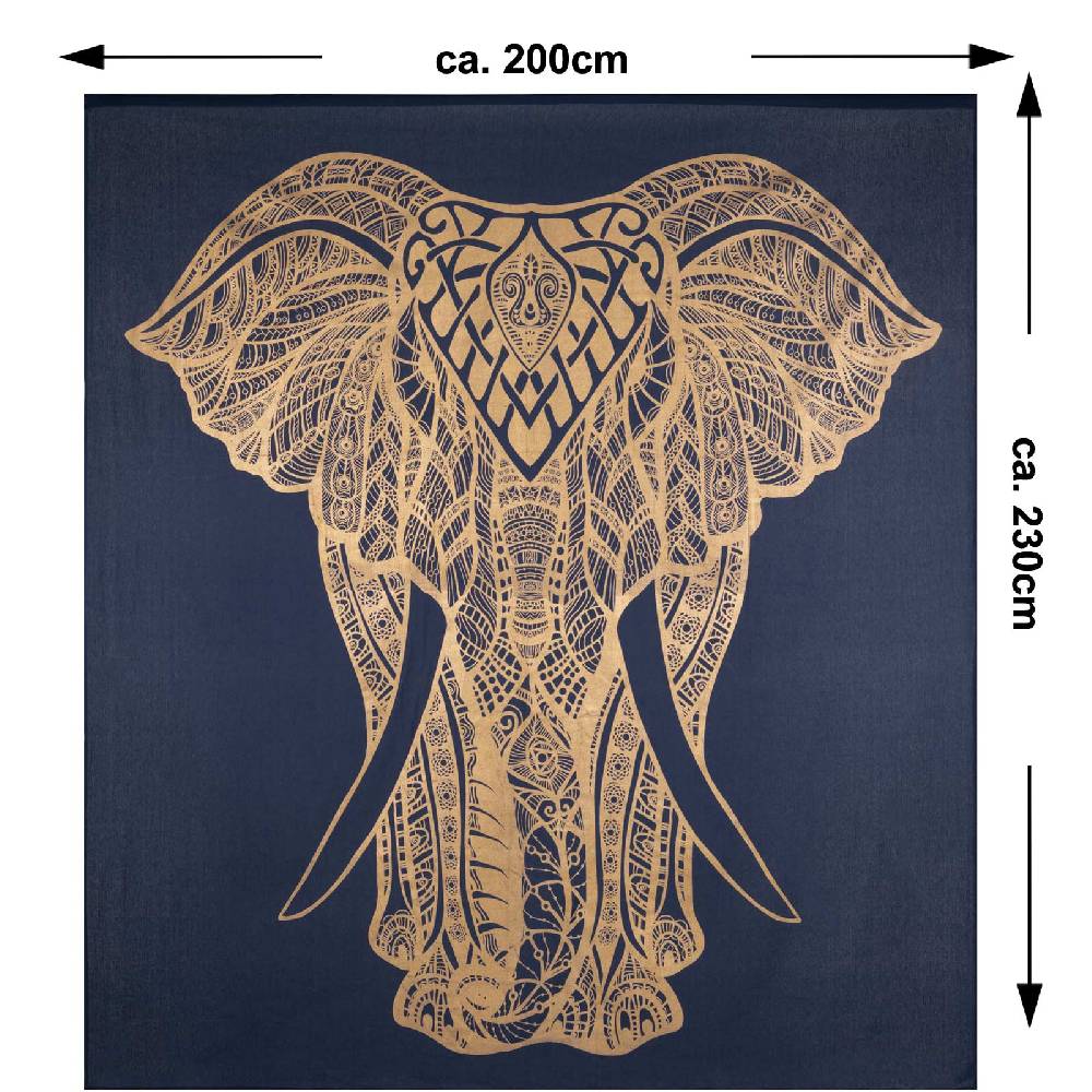 Kunst Und Magie Kunst und Magie Tagesdecke Wandbehang Deko Tuch Goldener Elefant ca. 200 x 230cm Wochenangebot