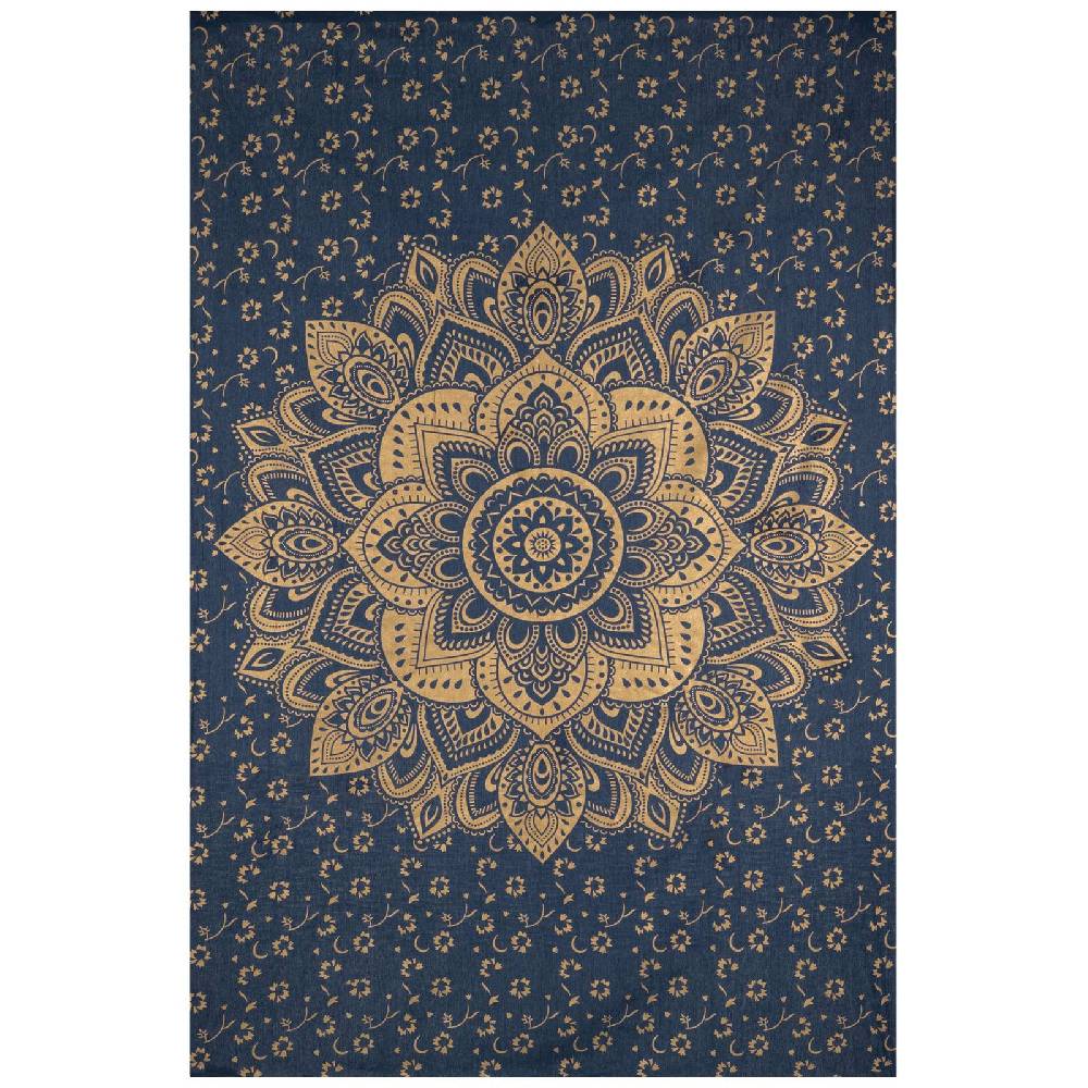 Kunst Und Magie Kunst und Magie Tagesdecke Wandbehang Deko Tuch Golden Blue Lotus Mandala ca. 200 x135cm Begrenzte Freigabe
