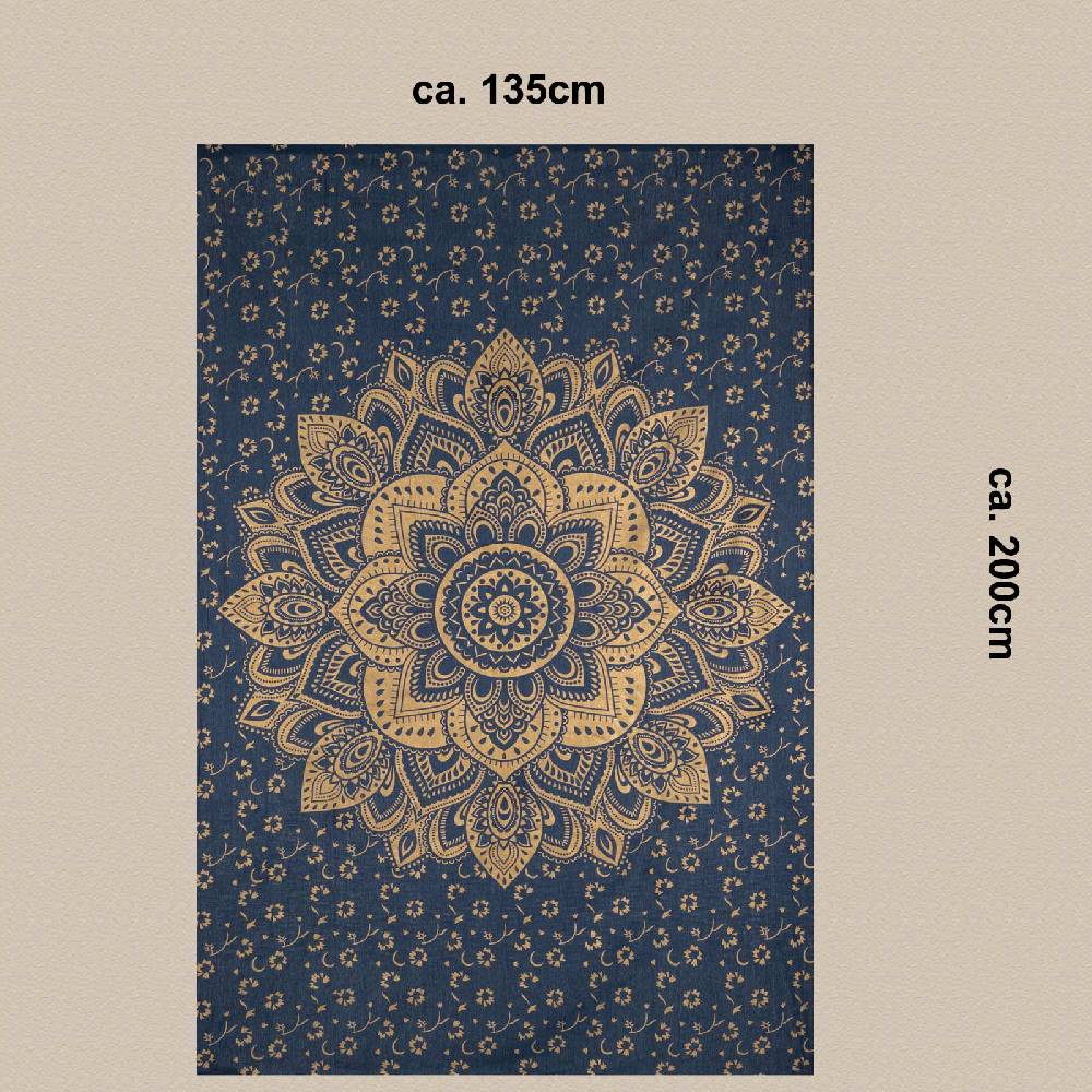 Kunst Und Magie Kunst und Magie Tagesdecke Wandbehang Deko Tuch Golden Blue Lotus Mandala ca. 200 x135cm Begrenzte Freigabe