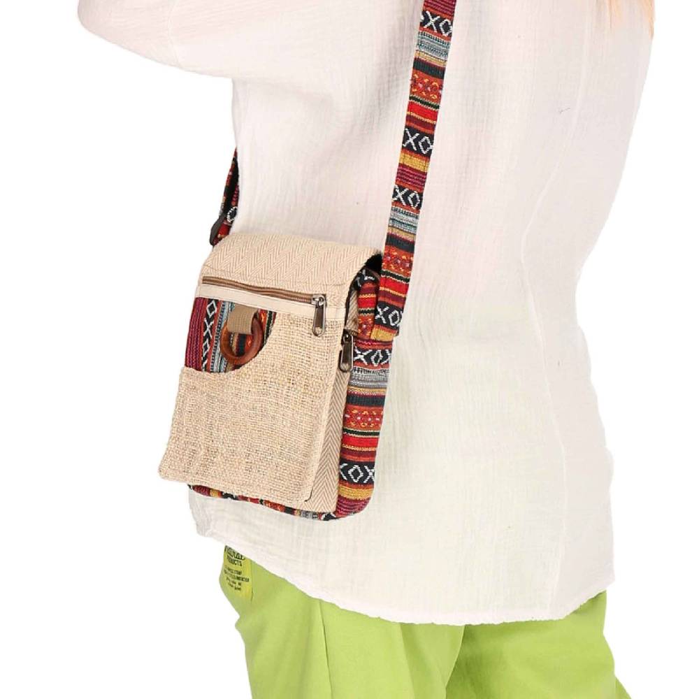 Kunst Und Magie kleine Hanf Schultertasche Hippie Handtasche Goa Tasche mit Schulterriemen Damen Herren Im Verkauf