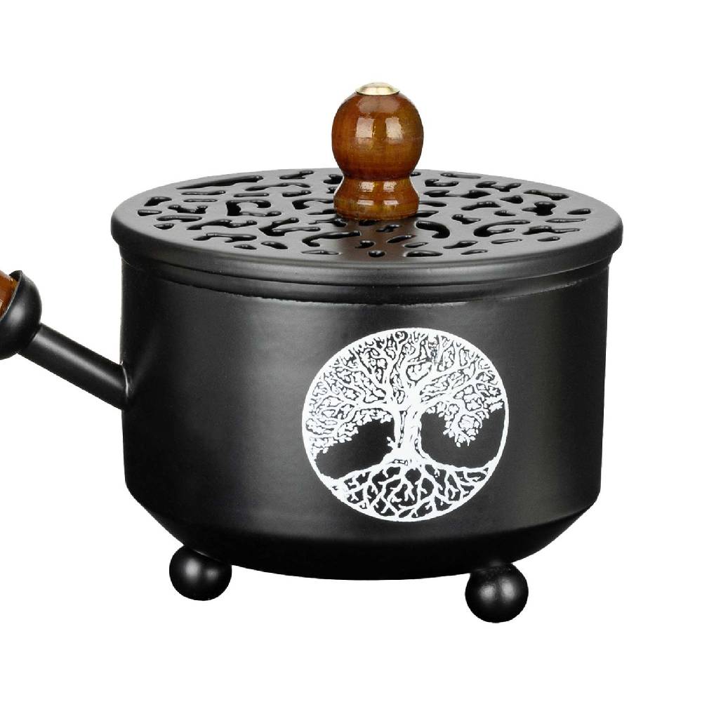 Kunst Und Magie Räucherpfanne aus Metall in schwarz Räuchergefäß Weihrauch-Aromatherapie-Brenner Lebensbaum Rabatt