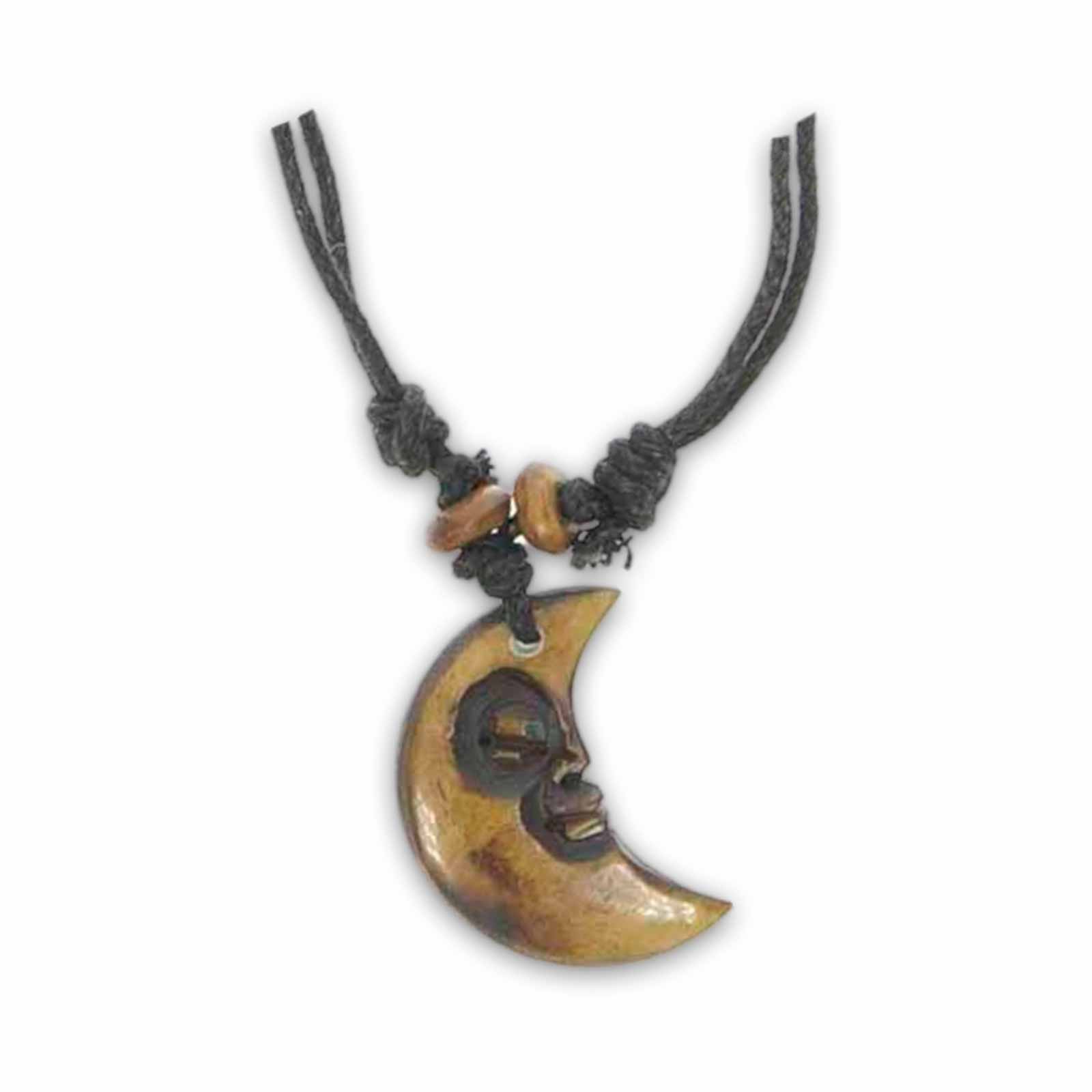 Kunst Und Magie Mond Mondsichel Amulett Anhänger Talisman Handgeschnitzt mit Textilband
