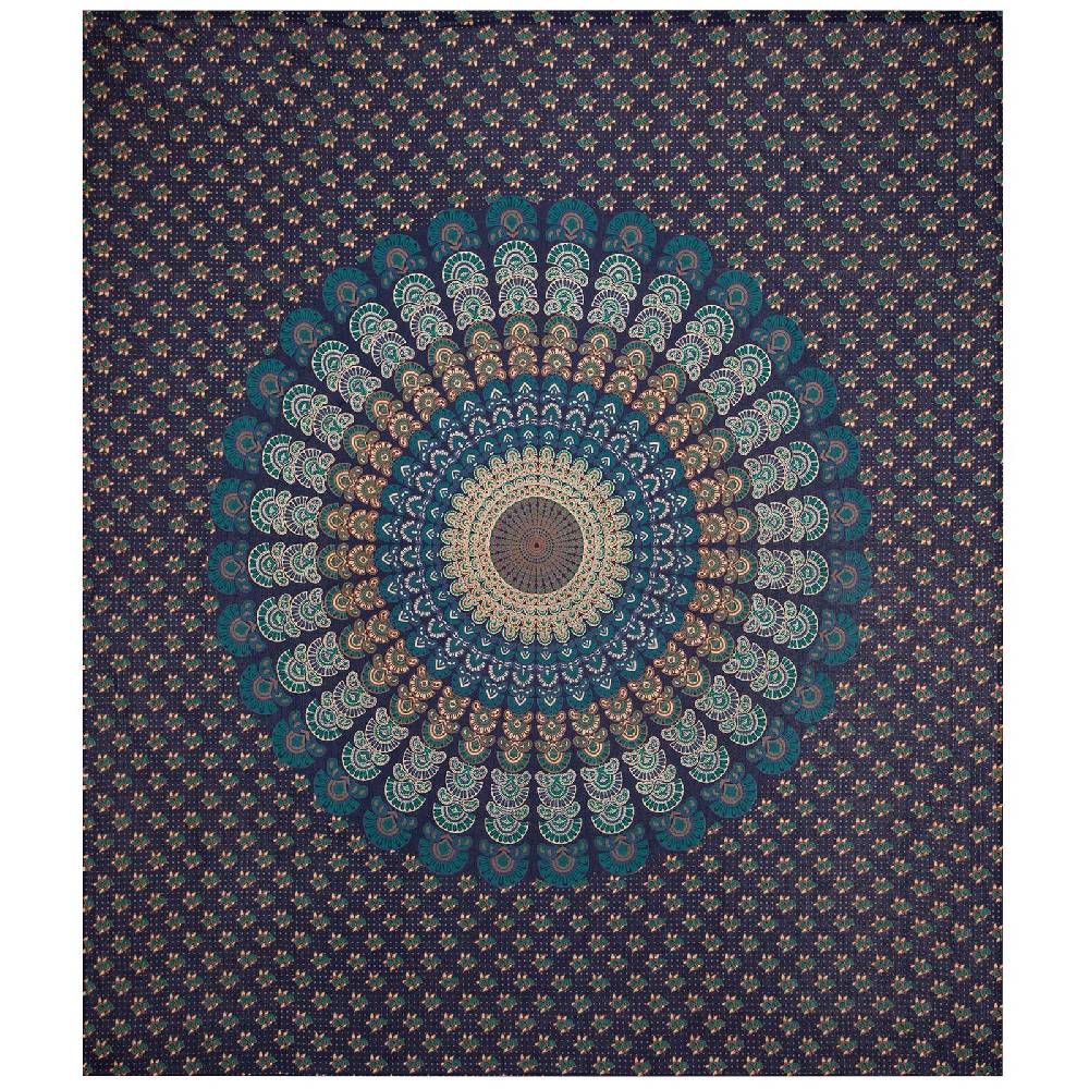 Kunst Und Magie Tagesdecke Wandbehang Mandala Deko Tuch Peacock Pfau XL ca. 200 x 230cm Exklusivangebot