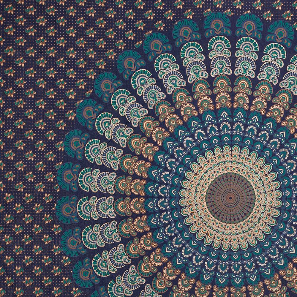 Kunst Und Magie Tagesdecke Wandbehang Mandala Deko Tuch Peacock Pfau XL ca. 200 x 230cm Exklusivangebot