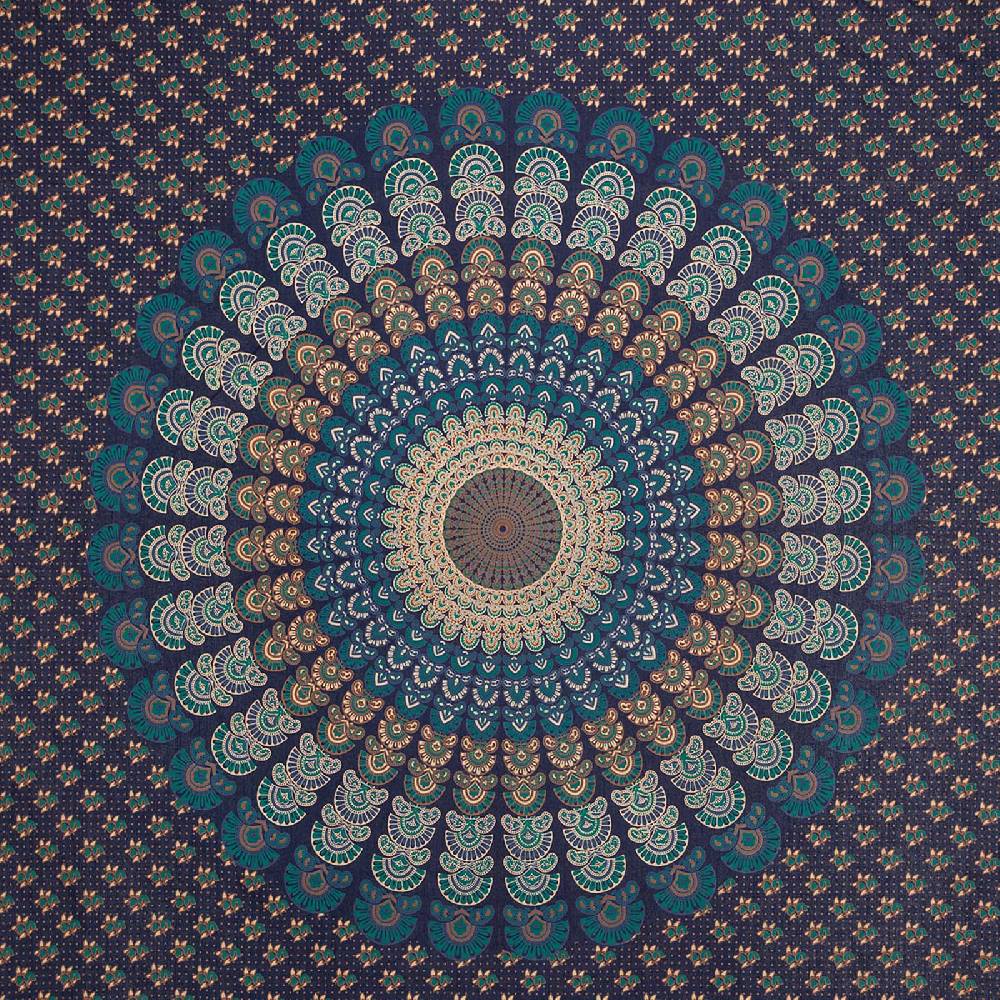 Kunst Und Magie Tagesdecke Wandbehang Mandala Deko Tuch Peacock Pfau XL ca. 200 x 230cm Exklusivangebot