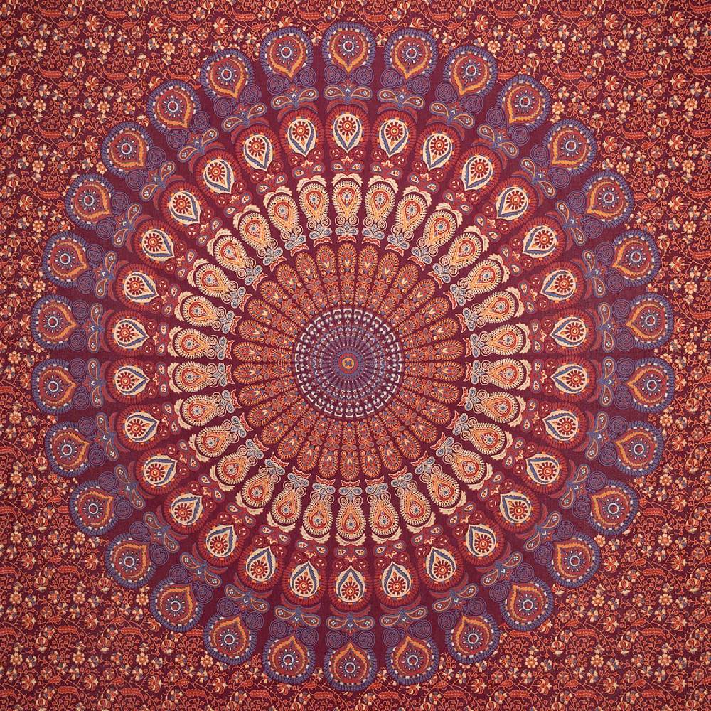 Kunst Und Magie Tagesdecke Wandbehang Mandala Deko Tuch Peacock Pfau XL ca. 200 x 230cm Saisonschlussverkauf