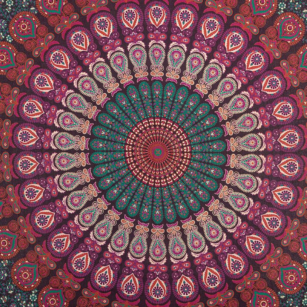 Kunst Und Magie Tagesdecke Wandbehang Mandala Deko Tuch Peacock Pfau XL ca. 200 x 230cm Black Friday