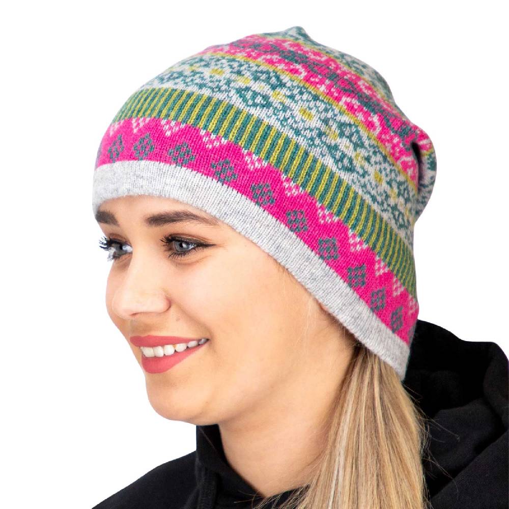 Kunst Und Magie Long Beanie Mütze aus Lammwolle Wollmütze Nordisch Strickmütze Wolle Unisex für Sie und Ihn Fabrikladen