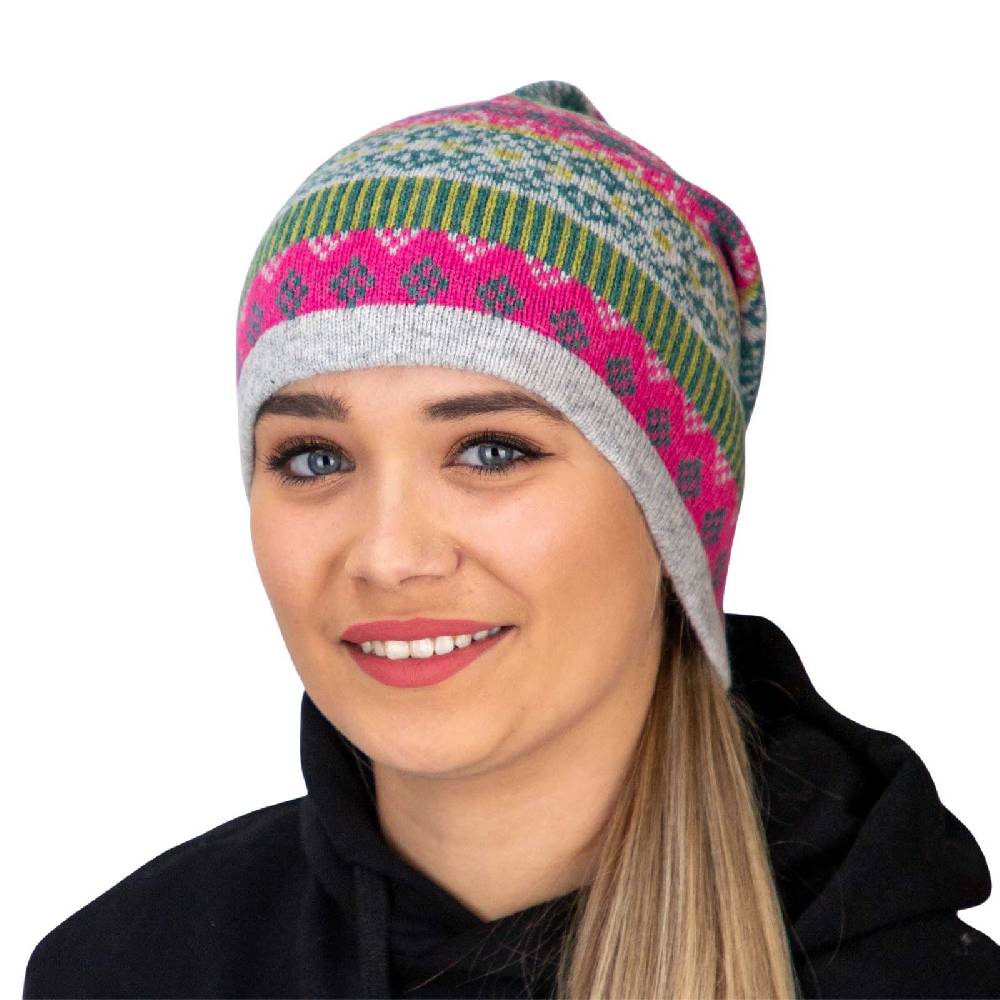 Kunst Und Magie Long Beanie Mütze aus Lammwolle Wollmütze Nordisch Strickmütze Wolle Unisex für Sie und Ihn Fabrikladen