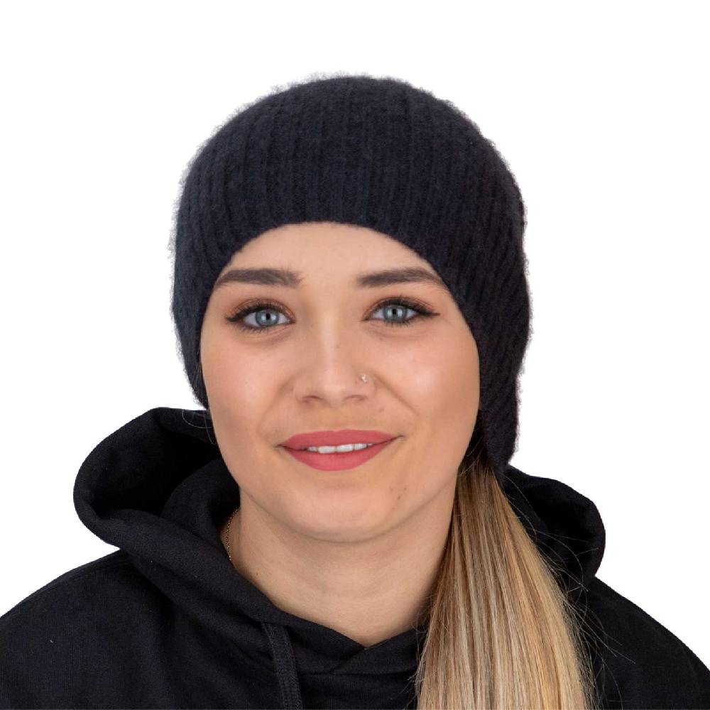 Kunst Und Magie Long Slouch Beanie Mütze aus Kashmir Wolle Wollmütze Unisex für Sie und Ihn Schwarz gerippt Begrenzt auf 3 Tage