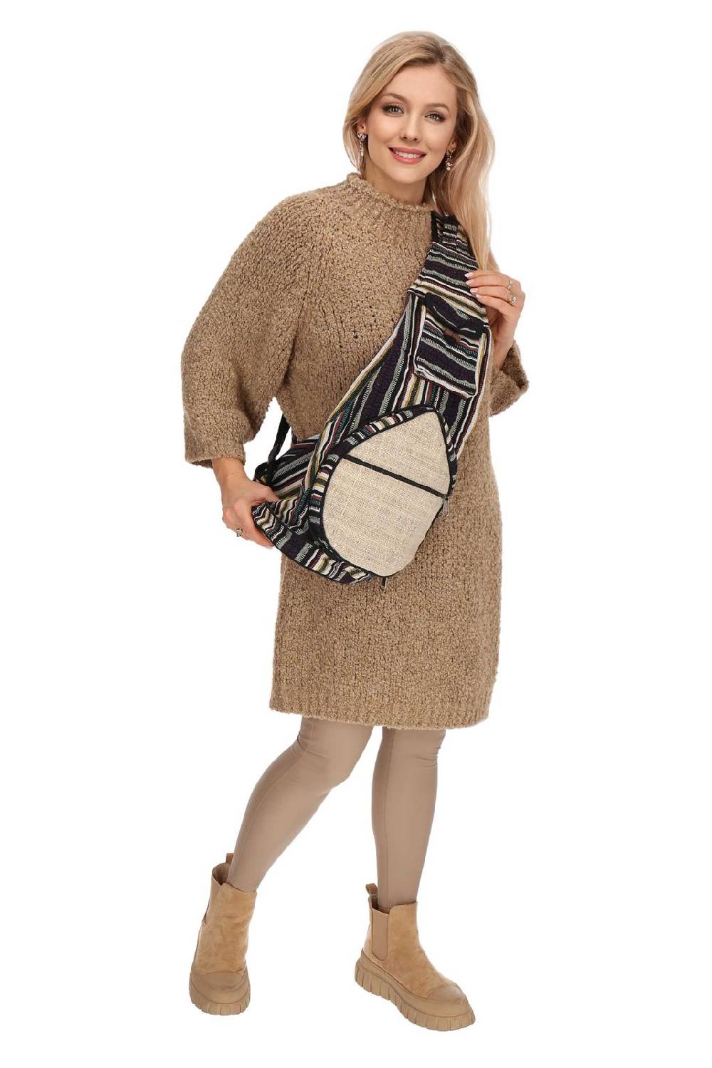 Kunst Und Magie Kunst und Magie Bunter Hippie Rucksack Schultertasche Slingbag Crossbody-Bag Hanf Black Friday Preise