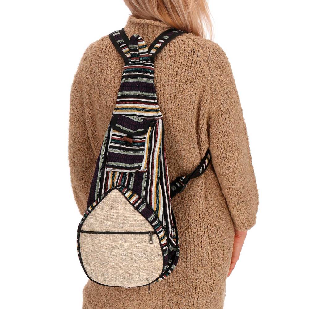 Kunst Und Magie Kunst und Magie Bunter Hippie Rucksack Schultertasche Slingbag Crossbody-Bag Hanf Black Friday Preise