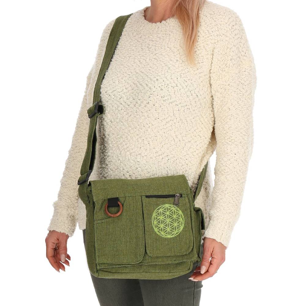 Kunst Und Magie Damen Tasche mit Schulterriemen Lebensblume Umhängetasche Hippie Handtasche Goa Schultertasche Auslauf