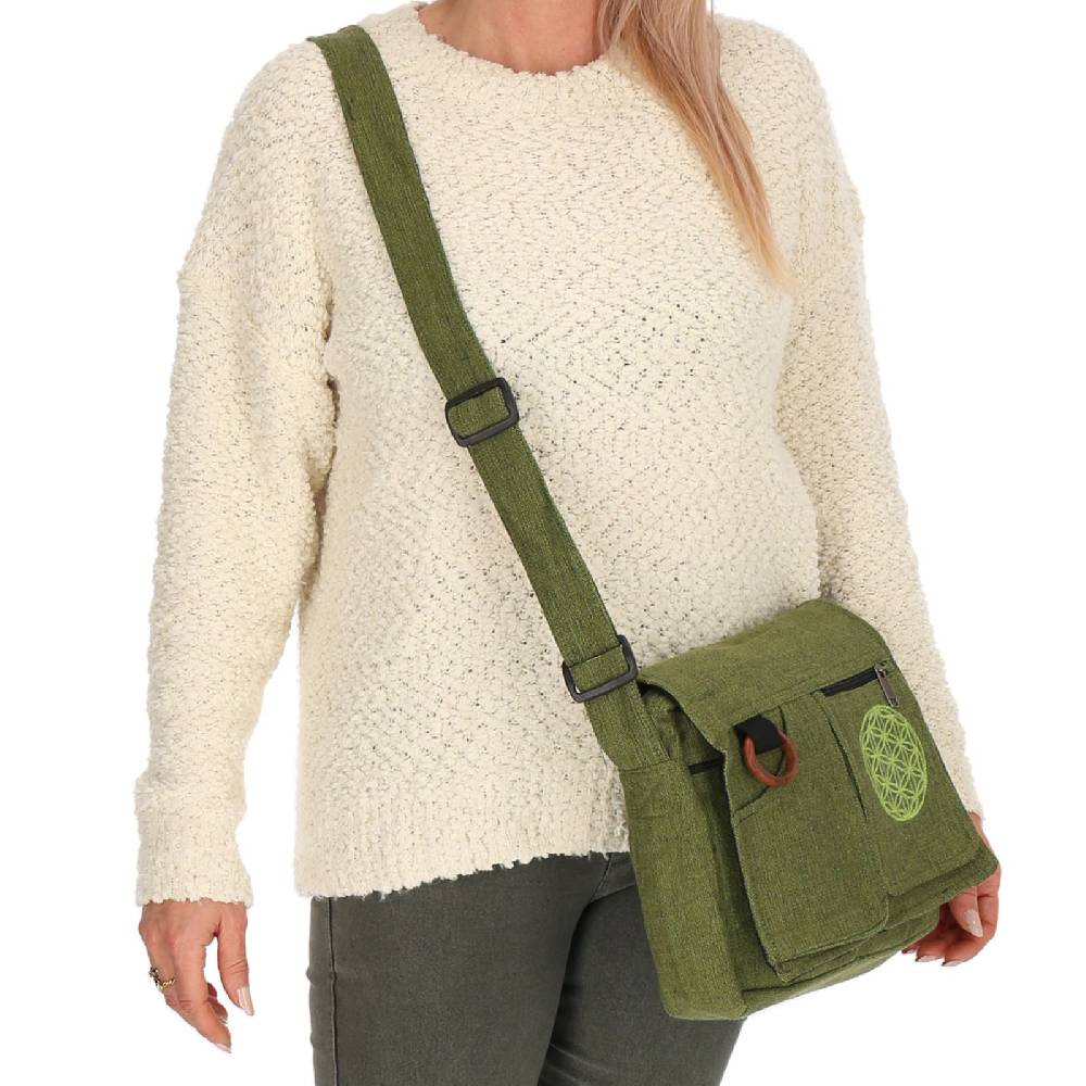 Kunst Und Magie Damen Tasche mit Schulterriemen Lebensblume Umhängetasche Hippie Handtasche Goa Schultertasche Auslauf